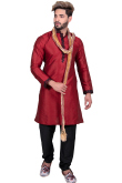 Maroon Silk Kurta With Churidar