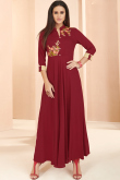 Red Rayon Kurti With Resham Work