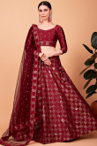 Maroon Resham Embroidered Silk Lehenga