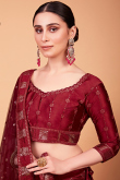 Maroon Resham Embroidered Silk Lehenga