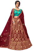 Maroon Satin A Line Embroidered Lehenga
