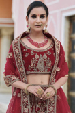 Lehenga for Party Wear in Velvet Maroon with Sequins embroidery