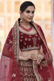 Maroon Velvet Lehenga for Bridal Wear with Zari embroidery