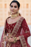 Sequins Work Maroon Lehenga in Velvet for Bridal Wear