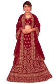 Maroon Velvet Bridal Zari Embroidered Lehenga