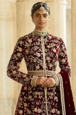 Maroon Velvet Embroidered Eid Anarkali Suit with Skirt