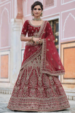 Lehenga in Maroon Velvet for Party Wear with Sequins embroidery