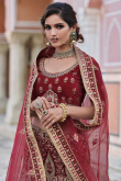 Lehenga in Maroon Velvet for Party Wear with Sequins embroidery