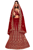 Lehenga for Wedding Wear in Velvet Maroon with Dori embroidery