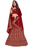 Lehenga for Wedding Wear in Velvet Maroon with Dori embroidery