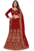 Velvet Lehenga in Maroon colour with Dori Embroidery for Wedding 