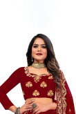 Velvet Lehenga in Maroon colour with Dori Embroidery for Wedding 