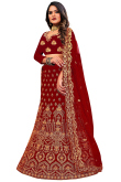 Velvet Lehenga in Maroon colour with Dori Embroidery for Wedding 