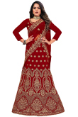 Velvet Lehenga with Zari Embroidery in Maroon for Sangeet
