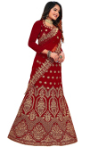 Velvet Lehenga with Zari Embroidery in Maroon for Sangeet