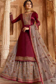 Maroon Straight Kameez With Light Mauve Net Lehenga
