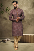 Mauve Brown Mauve Cotton Men's Kurta With Churidar