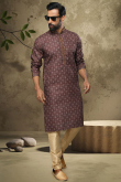 Mauve Brown Mauve Cotton Men's Kurta With Churidar