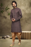 Mauve Brown Mauve Cotton Men's Kurta With Dhoti Pants
