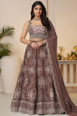 Mauve Brown Satin Embroidered Panelled Style Lehenga