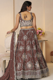 Mauve Brown Satin Embroidered Panelled Style Lehenga