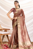 Mauve Brown Tissue Saree with Woven Zari Work for Diwali 