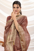 Mauve Brown Tissue Saree with Woven Zari Work for Diwali 