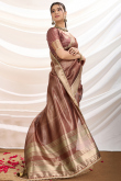 Mauve Brown Tissue Saree with Woven Zari Work for Diwali 