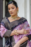 Mauve Cotton Printed Broad Border Saree