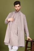 Mauve Cotton Silk Men's Kurta with Sequins Work for Diwali