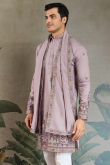 Mauve Cotton Silk Men's Kurta With Sequins Work For Festival 