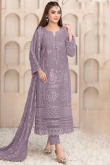 Mauve Embroidered Organza Straight Cut Trouser Suit 