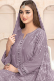 Mauve Embroidered Organza Straight Cut Trouser Suit 
