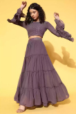 Mauve Mauve A Line Party Wear Lehenga in Georgette