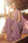 Mauve Georgette Palazzo With Embroidered Crop Top 