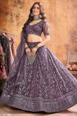 Mauve Net Embroidered Wedding Wear Lehenga