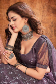 Mauve Net Embroidered Wedding Wear Lehenga