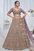 Mauve Net Resham Embroidered Panelled Style Lehenga 