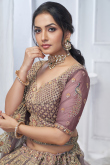 Mauve Net Resham Embroidered Panelled Style Lehenga 