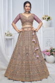 Mauve Net Resham Embroidered Panelled Style Lehenga 