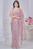Mauve Organza Saree With Sequins Work For Diwali