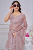 Mauve Organza Saree With Sequins Work For Diwali