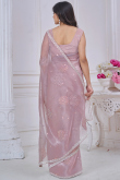 Mauve Organza Saree With Sequins Work For Diwali