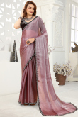 Party Wear Lace Embroidered Saree in Chiffon Mauve Pink Mauve