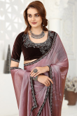 Party Wear Lace Embroidered Saree in Chiffon Mauve Pink Mauve