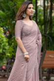 Mauve Pink Cutdana Embroidered Chiffon Saree For Sangeet