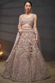 Mauve Pink Dori Embroidered Net Panelled Style Lehenga
