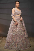 Mauve Pink Dori Embroidered Net Panelled Style Lehenga