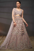 Mauve Pink Dori Embroidered Net Panelled Style Lehenga