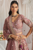 Mauve Pink Dori Embroidered Tissue Panelled Lehenga